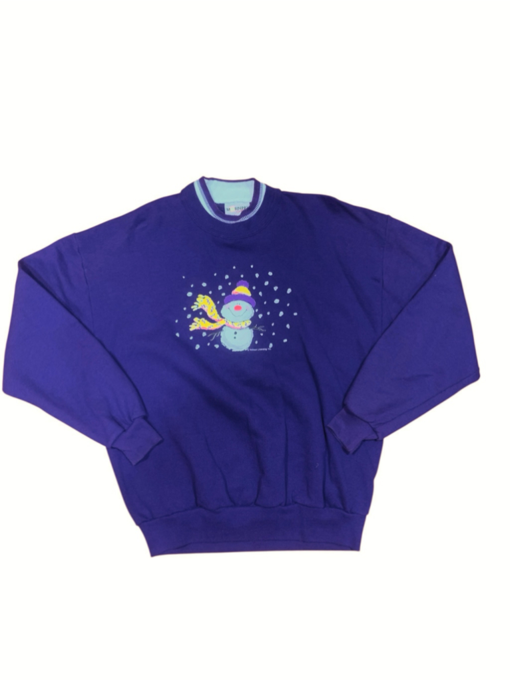 Vtg Y2K Women's Morning Sun Sweatshirt XL Purple Yellow holiday Snowman Graphic